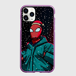 Чехол iPhone 11 Pro матовый Новогодний человек паук, цвет: 3D-фиолетовый