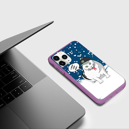 Чехол iPhone 11 Pro матовый Котозмей Бендер - 2025 / 3D-Фиолетовый – фото 3