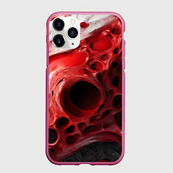 Чехол iPhone 11 Pro матовый Красно-белая абстрактная структура, цвет: 3D-малиновый