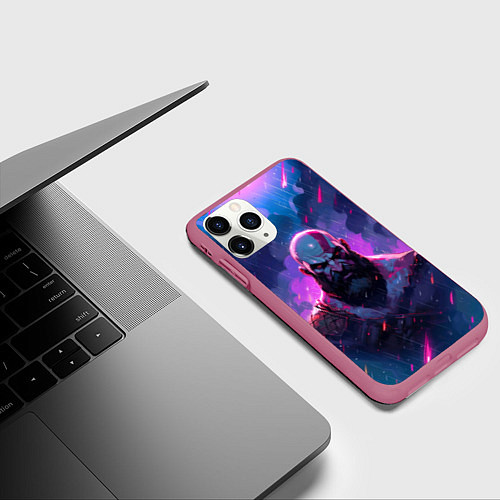 Чехол iPhone 11 Pro матовый Kratos - neon rain / 3D-Малиновый – фото 3