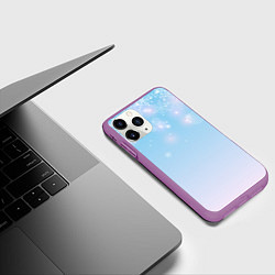 Чехол iPhone 11 Pro матовый Зимний градиент со снежинками, цвет: 3D-фиолетовый — фото 2