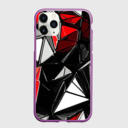 Чехол iPhone 11 Pro матовый Красно-белые рельефные треугольники на чёрном фоне, цвет: 3D-фиолетовый