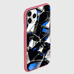 Чехол iPhone 11 Pro матовый Сине-белый паттерн на чёрном фоне, цвет: 3D-малиновый — фото 2