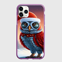 Чехол iPhone 11 Pro матовый Новогодняя кибер сова, цвет: 3D-фиолетовый