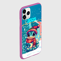 Чехол iPhone 11 Pro матовый Милая новогодняя змейка в шапочке, цвет: 3D-фиолетовый — фото 2