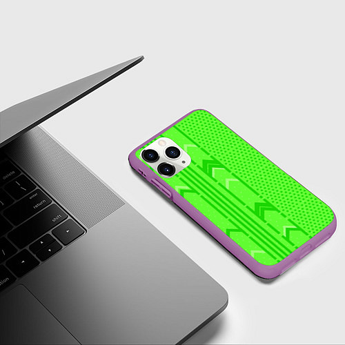 Чехол iPhone 11 Pro матовый Закулисье зелёные обои / 3D-Фиолетовый – фото 3