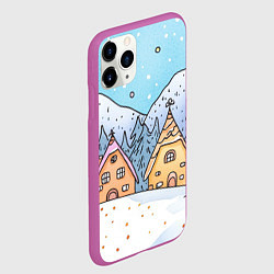 Чехол iPhone 11 Pro матовый Новогодние рисованные домики, цвет: 3D-фиолетовый — фото 2