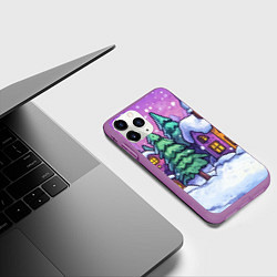 Чехол iPhone 11 Pro матовый Новогодний мультяшный двор, цвет: 3D-фиолетовый — фото 2