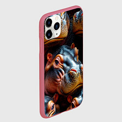 Чехол iPhone 11 Pro матовый Бегемоты, цвет: 3D-малиновый — фото 2