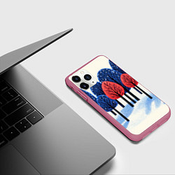 Чехол iPhone 11 Pro матовый Красно-синие елки, цвет: 3D-малиновый — фото 2