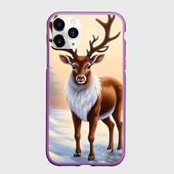 Чехол iPhone 11 Pro матовый Олень в зимнем лесу, цвет: 3D-фиолетовый