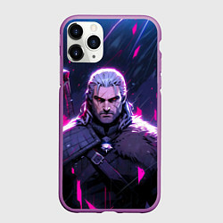 Чехол iPhone 11 Pro матовый Geralt - neon rain, цвет: 3D-фиолетовый