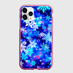 Чехол iPhone 11 Pro матовый Яркие узоры снежинок, цвет: 3D-малиновый