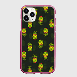 Чехол iPhone 11 Pro матовый Ананасовый паттерн, цвет: 3D-малиновый