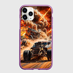Чехол iPhone 11 Pro матовый Mad Max - explosion cars, цвет: 3D-фиолетовый