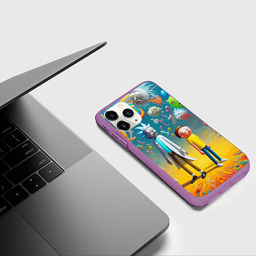 Чехол iPhone 11 Pro матовый Рик и Морти - сюрреалистическая фантазия / 3D-Фиолетовый – фото 3