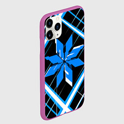 Чехол iPhone 11 Pro матовый Сине-белая звезда и полосы на чёрном фоне, цвет: 3D-фиолетовый — фото 2