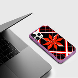 Чехол iPhone 11 Pro матовый Красно-белая звезда и полосы на чёрном фоне, цвет: 3D-фиолетовый — фото 2