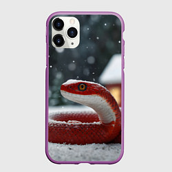 Чехол iPhone 11 Pro матовый Новогодняя красная змея, цвет: 3D-фиолетовый