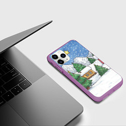 Чехол iPhone 11 Pro матовый Домики и елки - новый год, цвет: 3D-фиолетовый — фото 2