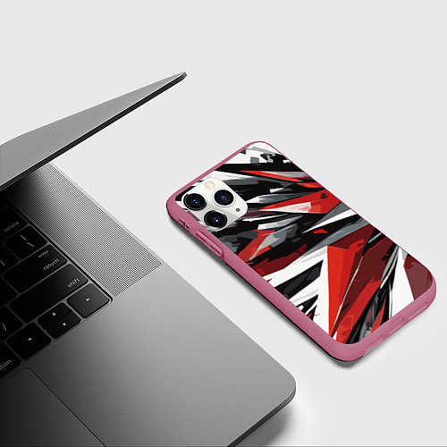 Чехол iPhone 11 Pro матовый Чёрно-красно-белая абстракция / 3D-Малиновый – фото 3