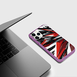 Чехол iPhone 11 Pro матовый Чёрно-красно-белая абстракция, цвет: 3D-фиолетовый — фото 2