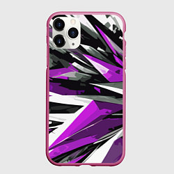 Чехол iPhone 11 Pro матовый Чёрно-фиолетово-белая абстракция, цвет: 3D-малиновый