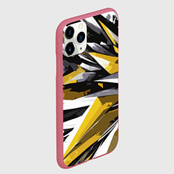Чехол iPhone 11 Pro матовый Чёрно-жёлто-белая абстракция, цвет: 3D-малиновый — фото 2