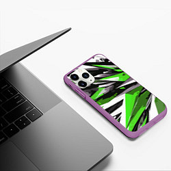 Чехол iPhone 11 Pro матовый Чёрно-зелёная-белая абстракция, цвет: 3D-фиолетовый — фото 2