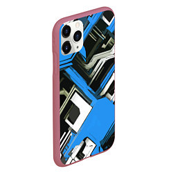 Чехол iPhone 11 Pro матовый Сине-белый техно паттерн на чёрном фоне, цвет: 3D-малиновый — фото 2