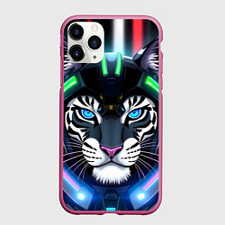 Чехол iPhone 11 Pro матовый Яркий неоновый кибер тигр, цвет: 3D-малиновый