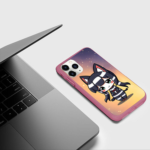 Чехол iPhone 11 Pro матовый Куроми на звездном фоне / 3D-Малиновый – фото 3