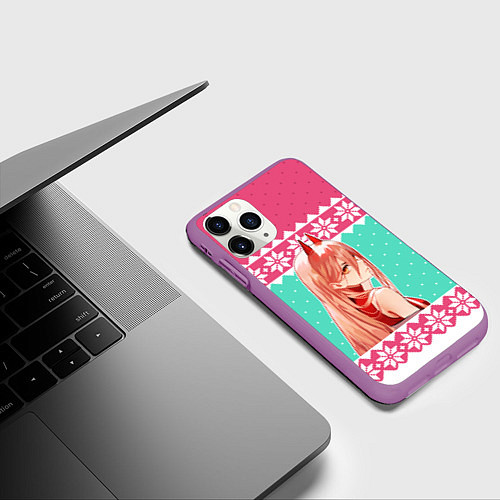 Чехол iPhone 11 Pro матовый Новогодний свитер Пауэр из Человек-бензопила / 3D-Фиолетовый – фото 3