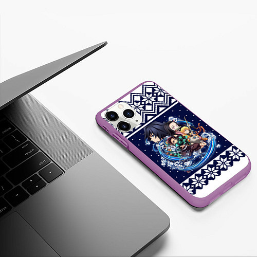 Чехол iPhone 11 Pro матовый Demon slayer sweater / 3D-Фиолетовый – фото 3