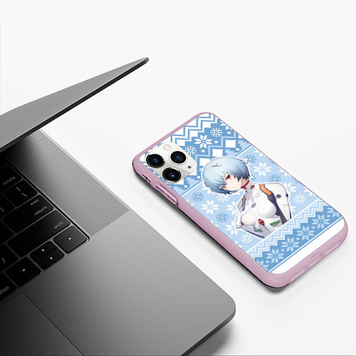 Чехол iPhone 11 Pro матовый Rei christmas sweater Evangelion / 3D-Розовый – фото 3