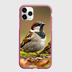 Чехол iPhone 11 Pro матовый Воробей, цвет: 3D-малиновый