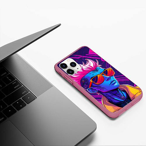 Чехол iPhone 11 Pro матовый Неоновый панк / 3D-Малиновый – фото 3