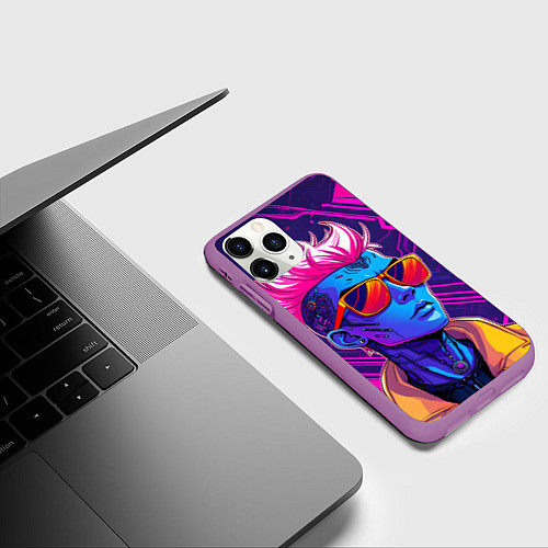 Чехол iPhone 11 Pro матовый Неоновый панк / 3D-Фиолетовый – фото 3