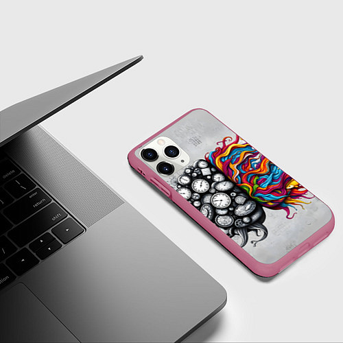 Чехол iPhone 11 Pro матовый Полушария мозга / 3D-Малиновый – фото 3