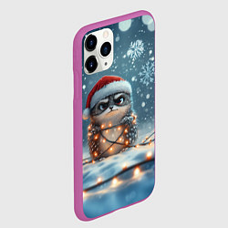 Чехол iPhone 11 Pro матовый Сердитый новогодний ёжик, цвет: 3D-фиолетовый — фото 2