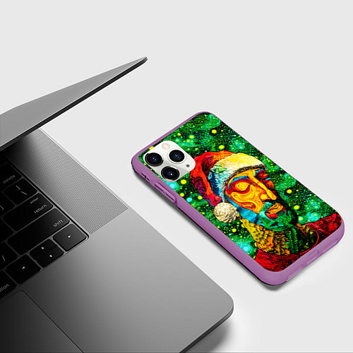 Чехол iPhone 11 Pro матовый Ded Moroz: pop-art-brut-nouveau pointillism / 3D-Фиолетовый – фото 3