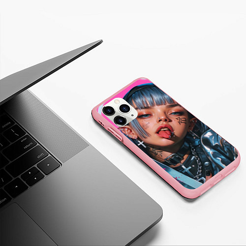 Чехол iPhone 11 Pro матовый Future samurai pink girl / 3D-Баблгам – фото 3