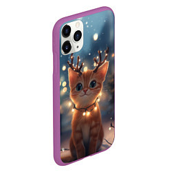 Чехол iPhone 11 Pro матовый Котенок с новогодними рожками, цвет: 3D-фиолетовый — фото 2