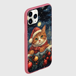 Чехол iPhone 11 Pro матовый Рыжий кот на фоне нового года, цвет: 3D-малиновый — фото 2
