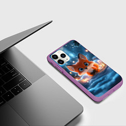 Чехол iPhone 11 Pro матовый Удивленная лисица и огоньки, цвет: 3D-фиолетовый — фото 2