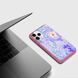 Чехол iPhone 11 Pro матовый Растения на розовом фоне, цвет: 3D-малиновый — фото 2