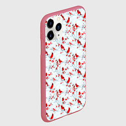 Чехол iPhone 11 Pro матовый Красны кардиналы и ягоды рябины, цвет: 3D-малиновый — фото 2
