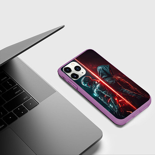 Чехол iPhone 11 Pro матовый Доктор Дум - Железный Человек / 3D-Фиолетовый – фото 3