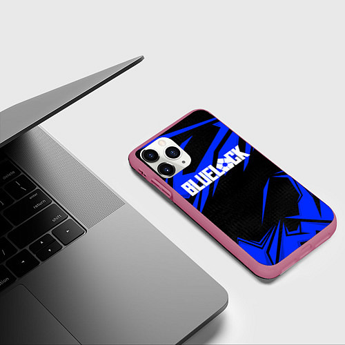 Чехол iPhone 11 Pro матовый Блюлок - синяя абстракция / 3D-Малиновый – фото 3