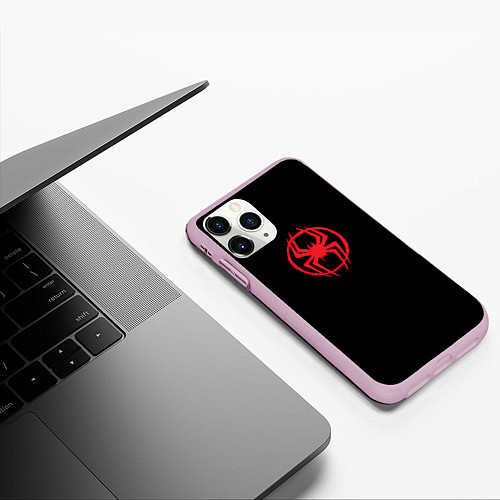 Чехол iPhone 11 Pro матовый Miles Morales - logo / 3D-Розовый – фото 3